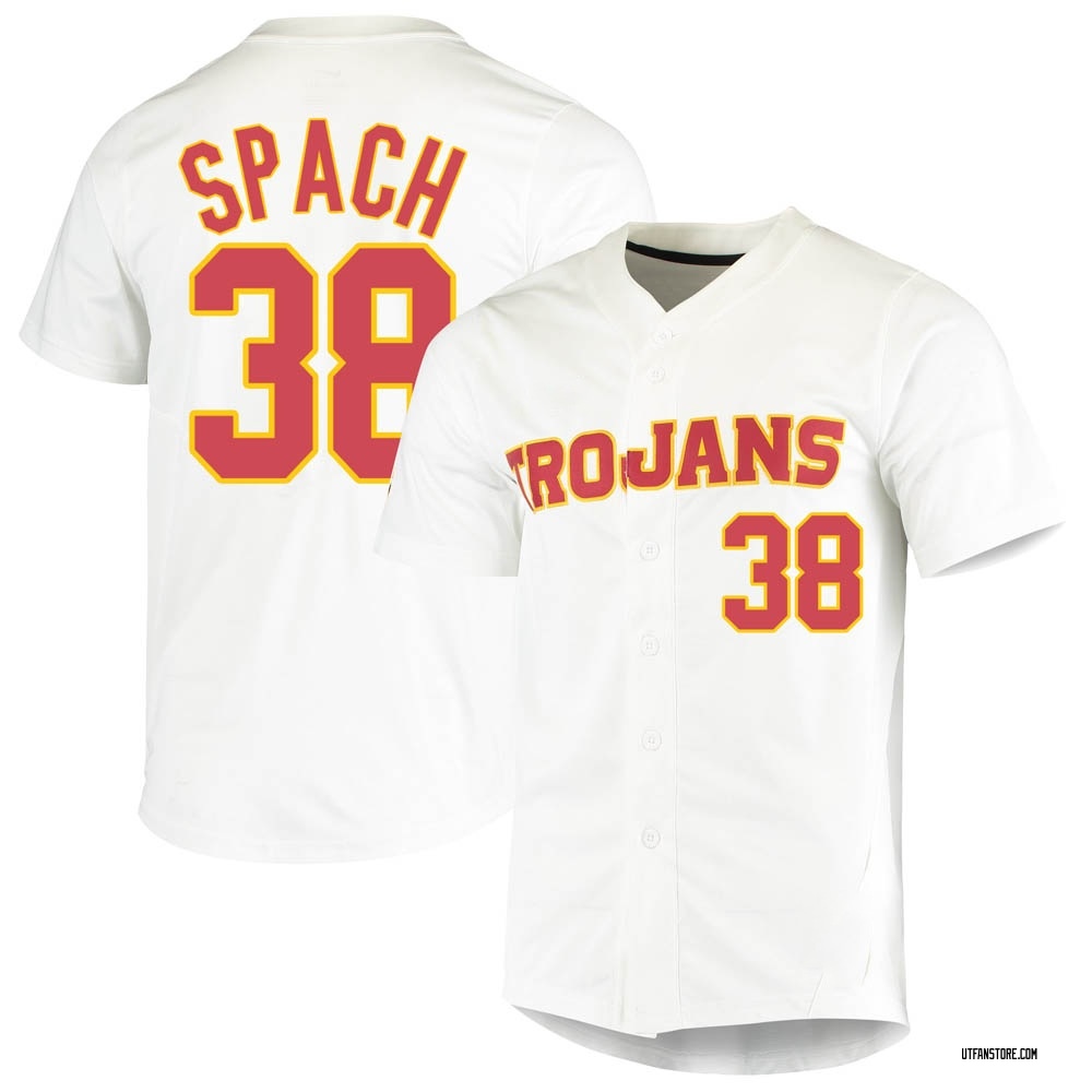 Men's Toby Spach USC Trojans Replica Vapor Untouchable Full-Button Baseball Jersey - White